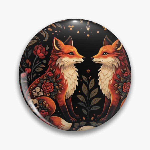 Item preview, Dark Fox Skull Floral Gothic Folk Art Design designed and sold by Gold Turtle  Lina.