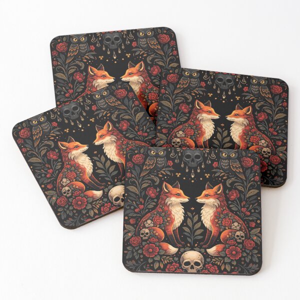 Item preview, Dark Fox Skull Floral Gothic Folk Art Design designed and sold by Gold Turtle  Lina.
