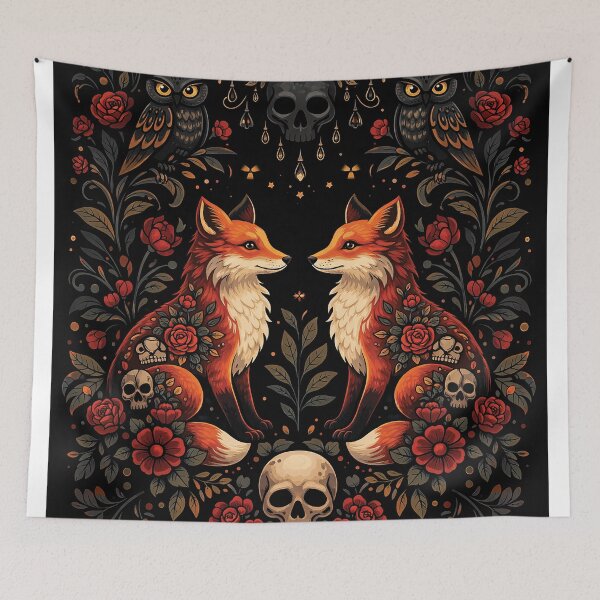 Item preview, Dark Fox Skull Floral Gothic Folk Art Design designed and sold by Gold Turtle  Lina.