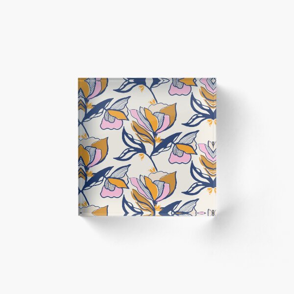 Colour block floral on cream Acrylic Block