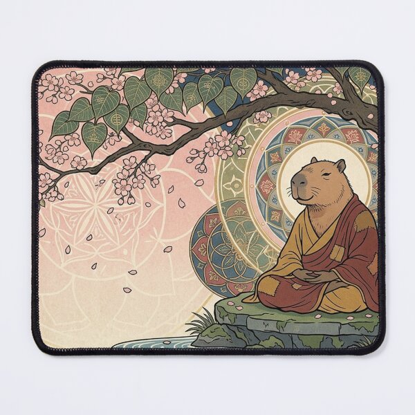 Item preview, Serenity Under the Cherry Blossoms: Capybara Buddha designed and sold by FatalMiaoooo.