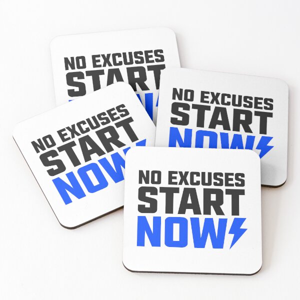 Item preview, Bold No Excuses Start Now Motivational Lightning Bolt Typography designed and sold by FunFitLife Studio.