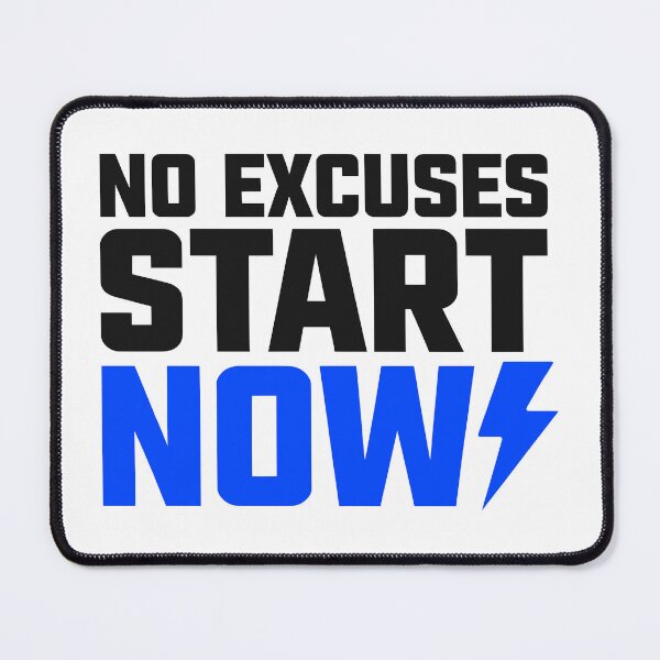 Item preview, Bold No Excuses Start Now Motivational Lightning Bolt Typography designed and sold by FunFitLife Studio.