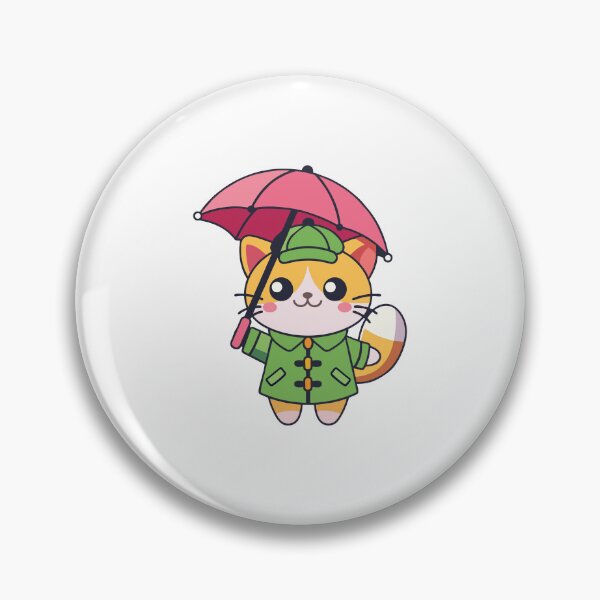 Item preview, Cute Ginger Cat in Green Raincoat with Pink Umbrella designed and sold by mjowsc.