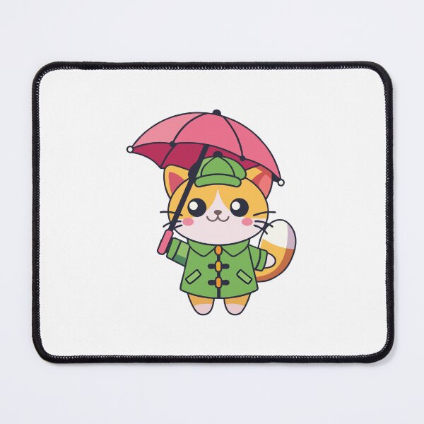 Item preview, Cute Ginger Cat in Green Raincoat with Pink Umbrella designed and sold by mjowsc.