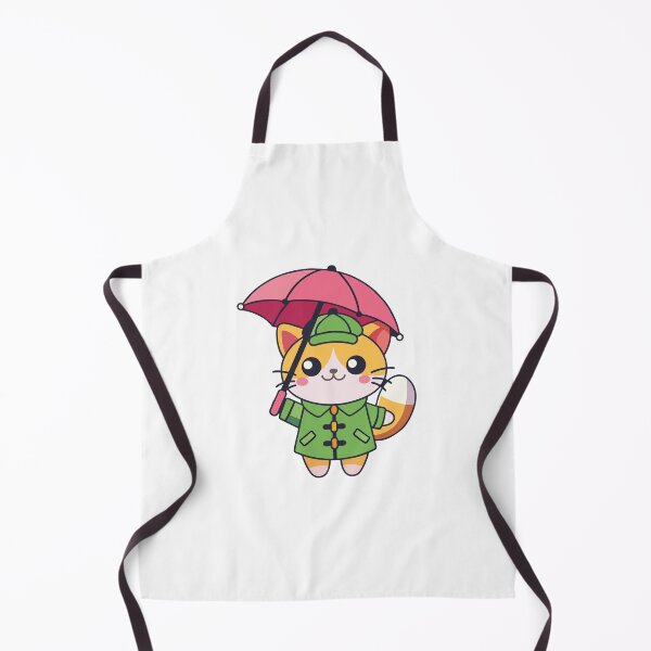 Item preview, Cute Ginger Cat in Green Raincoat with Pink Umbrella designed and sold by mjowsc.