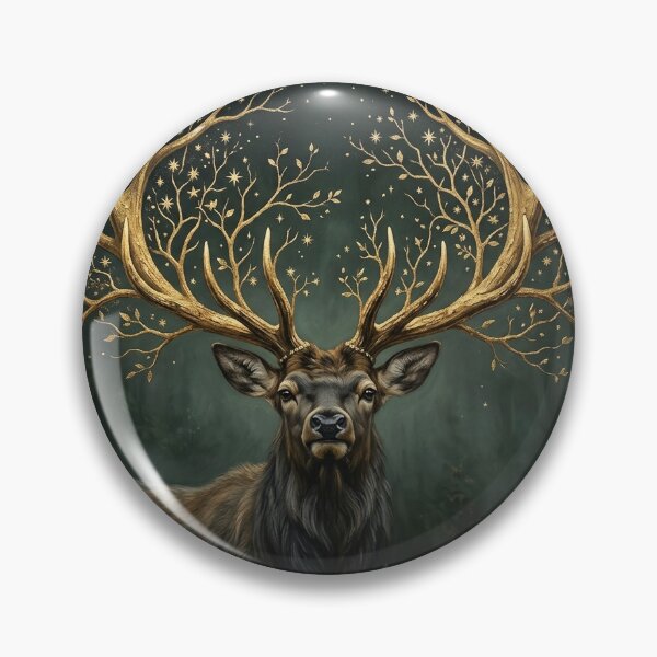 Item preview, Mystical Stag Golden Antlers Enchanted Forest Celestial Deer Fantasy Wall Art designed and sold by Vivebanlabs.