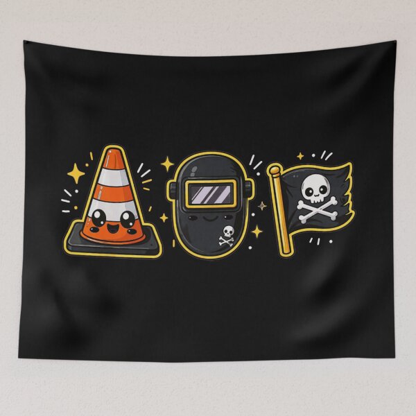Item preview, Kawaii Safety Cone Welding Mask And Pirate Flag Cute Work Icons designed and sold by DuneHaicna.