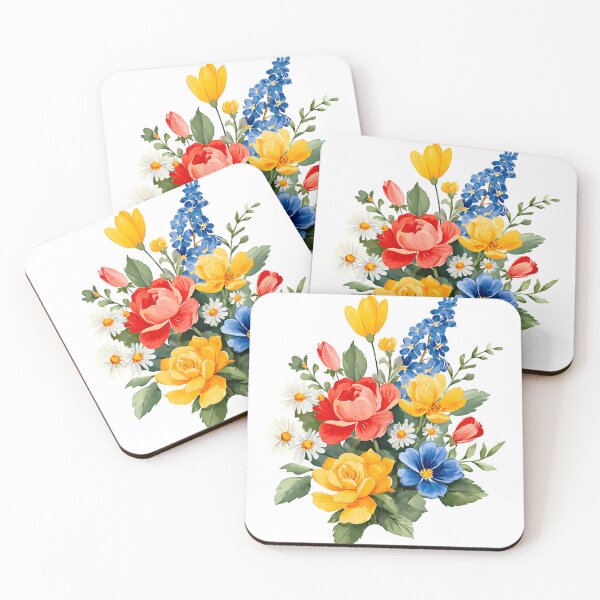 Item preview, Vibrant Watercolor Garden Bouquet - Pink Rose and Blue Anemone Floral Art designed and sold by DesignArtist.ia.