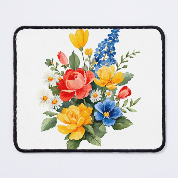 Item preview, Vibrant Watercolor Garden Bouquet - Pink Rose and Blue Anemone Floral Art designed and sold by DesignArtist.ia.