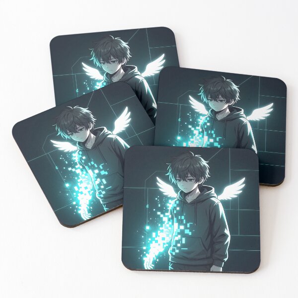 Item preview, Glitch Angel Anime Boy Design, Dark Aesthetic, Cyber Fantasy Character Graphic designed and sold by MouradStudio.
