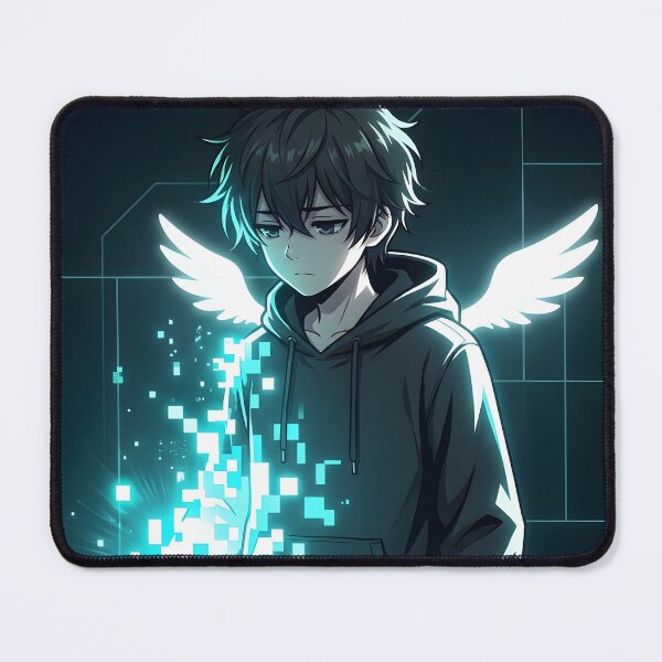 Item preview, Glitch Angel Anime Boy Design, Dark Aesthetic, Cyber Fantasy Character Graphic designed and sold by MouradStudio.