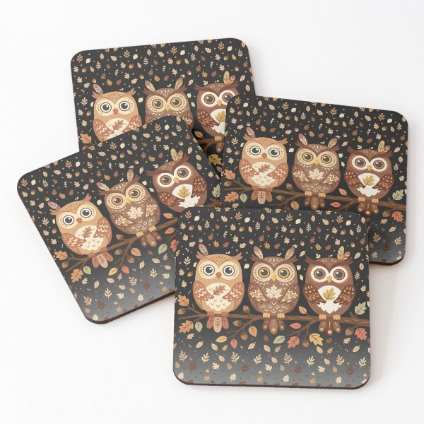 Item preview, 3 Little Owls on a Branch in Autumn (Black Background) designed and sold by Buy us a Coffee Digital Ai Art Design .