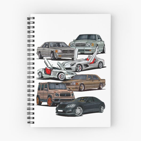 Item preview, Exclusive big collage drawing legendary cars MB 500 W126 SEC Coupe V8, MB E500 W124 V8, MB SLR Stirling Moss speedster Z199, MB SLR R199, MB 560 SEL W126 V8, SUV MB G-Wagen W463, MB S65 W221 V12 designed and sold by Cars23.