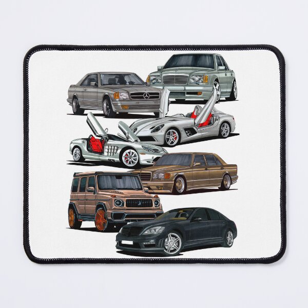 Item preview, Exclusive big collage drawing legendary cars MB 500 W126 SEC Coupe V8, MB E500 W124 V8, MB SLR Stirling Moss speedster Z199, MB SLR R199, MB 560 SEL W126 V8, SUV MB G-Wagen W463, MB S65 W221 V12 designed and sold by Cars23.
