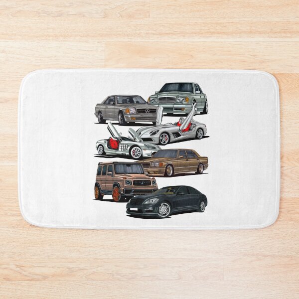 Item preview, Exclusive big collage drawing legendary cars MB 500 W126 SEC Coupe V8, MB E500 W124 V8, MB SLR Stirling Moss speedster Z199, MB SLR R199, MB 560 SEL W126 V8, SUV MB G-Wagen W463, MB S65 W221 V12 designed and sold by Cars23.