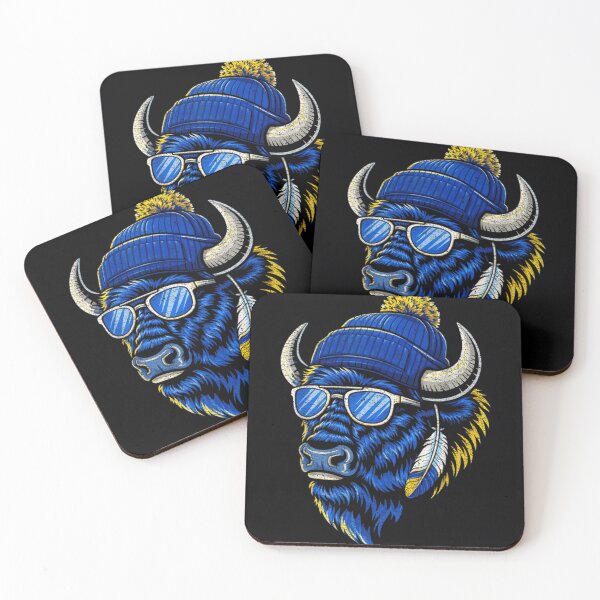 Item preview, Cool Buffalo Bison With Blue Beanie Sunglasses And Feather Retro Art designed and sold by Daisy Grimes.