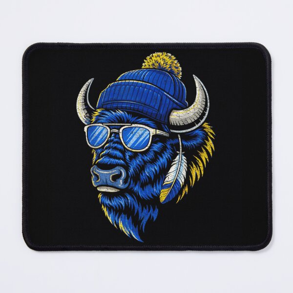 Item preview, Cool Buffalo Bison With Blue Beanie Sunglasses And Feather Retro Art designed and sold by Daisy Grimes.