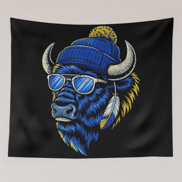 Item preview, Cool Buffalo Bison With Blue Beanie Sunglasses And Feather Retro Art designed and sold by Daisy Grimes.