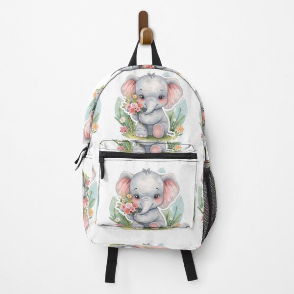 Item preview, Cute baby elephant clutching a bunch of flowers - Pastel watercolors designed and sold by DigitfanStudio.