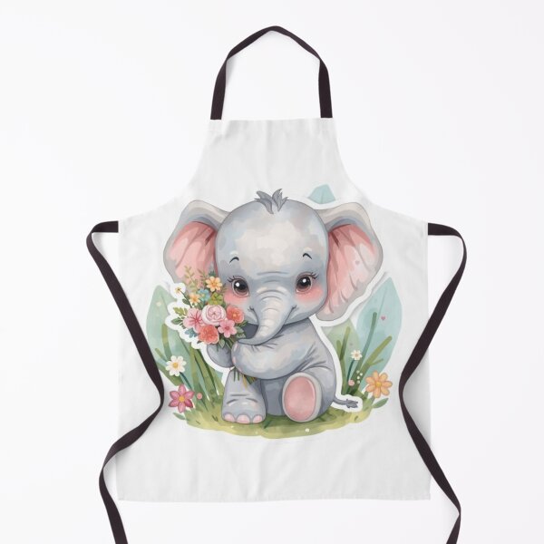 Item preview, Cute baby elephant clutching a bunch of flowers - Pastel watercolors designed and sold by DigitfanStudio.