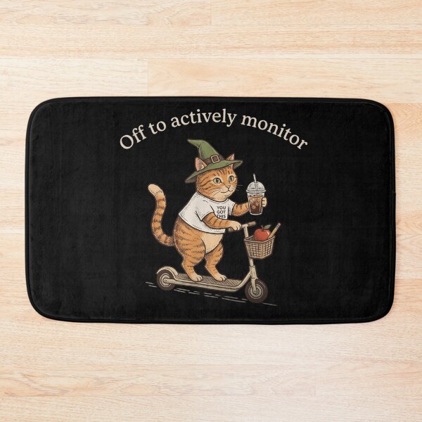 Item preview, Off To Actively Monitor Cute Cat On Scooter With Iced Coffee designed and sold by Daisy Grimes.