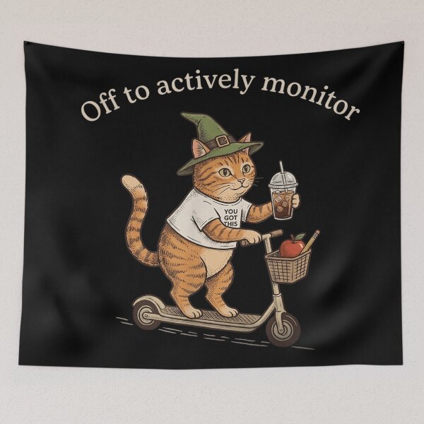 Item preview, Off To Actively Monitor Cute Cat On Scooter With Iced Coffee designed and sold by Daisy Grimes.