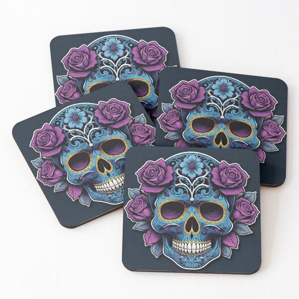 Item preview, Day of the Dead Sugar Skull (Purple Roses) designed and sold by Buy us a Coffee Digital Ai Art Design .