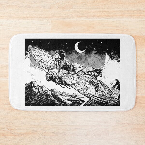 Item preview, Goth Girl Riding Giant Death Moth Night Monochrome designed and sold by D6rkT3chDemon.