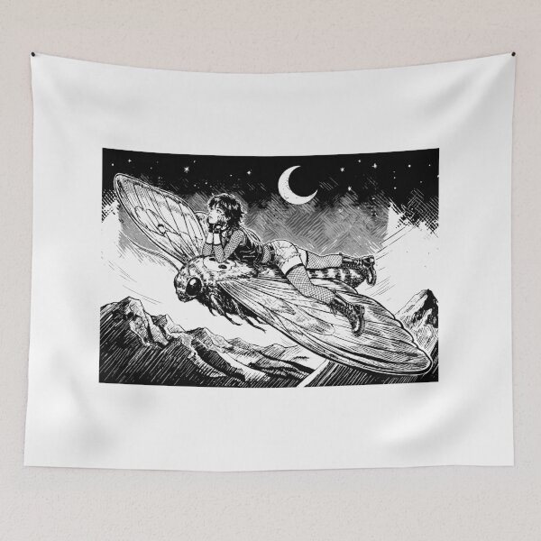 Item preview, Goth Girl Riding Giant Death Moth Night Monochrome designed and sold by D6rkT3chDemon.