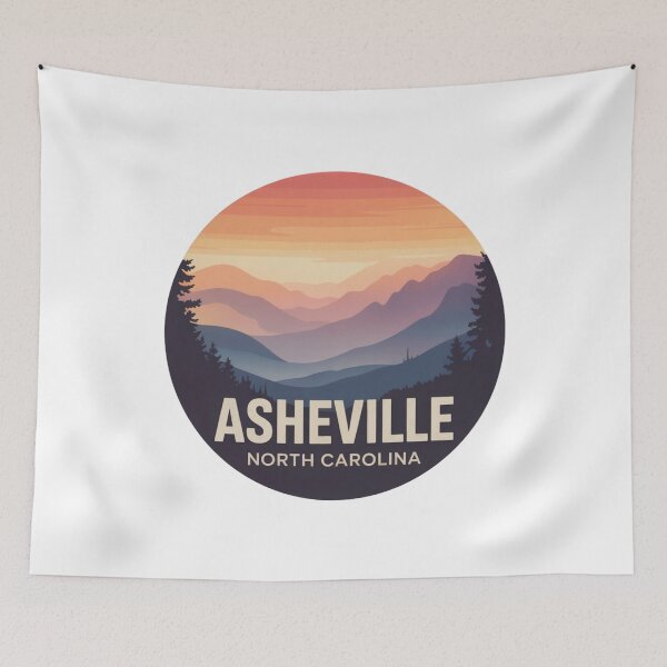 Item preview, Asheville North Carolina: Mountain Circle Art with Pine Silhouettes designed and sold by CircinusStore.