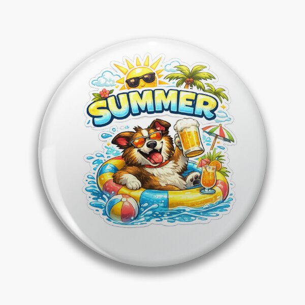 Item preview, Cute Funny Dog Summer Vibes Sticker – Happy Cartoon Dog Pool Party designed and sold by kissing Pets.