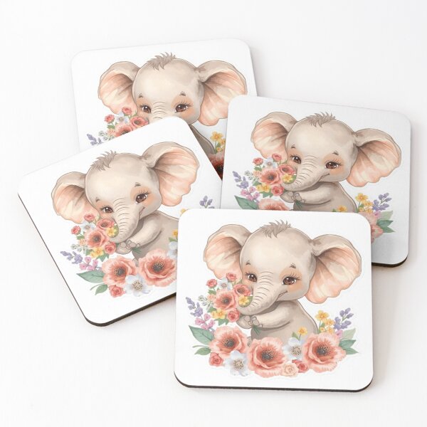 Item preview, Adorable Baby Elephant with a Bouquet of Flowers - Pastel Watercolors, Kawaii Sticker designed and sold by DigitfanStudio.
