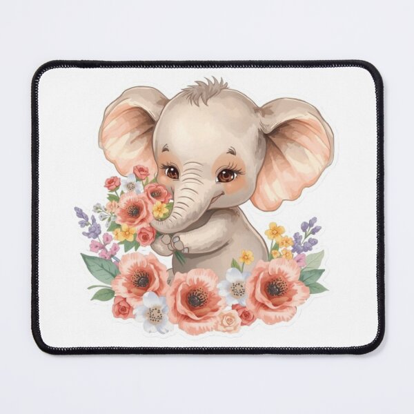 Item preview, Adorable Baby Elephant with a Bouquet of Flowers - Pastel Watercolors, Kawaii Sticker designed and sold by DigitfanStudio.