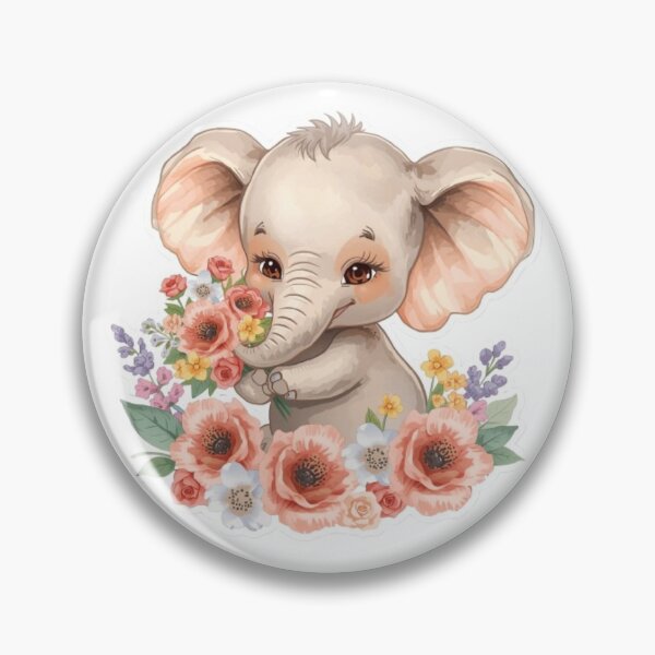 Item preview, Adorable Baby Elephant with a Bouquet of Flowers - Pastel Watercolors, Kawaii Sticker designed and sold by DigitfanStudio.