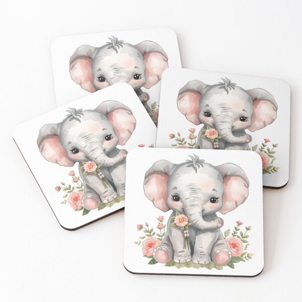 Item preview, Adorable Baby Elephant with Flowers -Watercolor Sticker designed and sold by DigitfanStudio.
