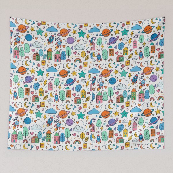 Item preview, Kawaii Space Planet Rocket Doodle Pattern designed and sold by novadawy.
