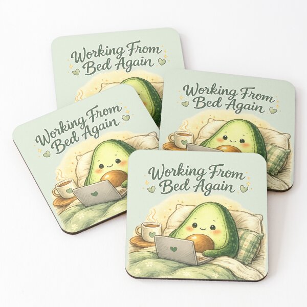 Item preview, Cute Avocado Working From Bed Again | Kawaii Cozy Work From Home Illustration designed and sold by PopCulturePixel.