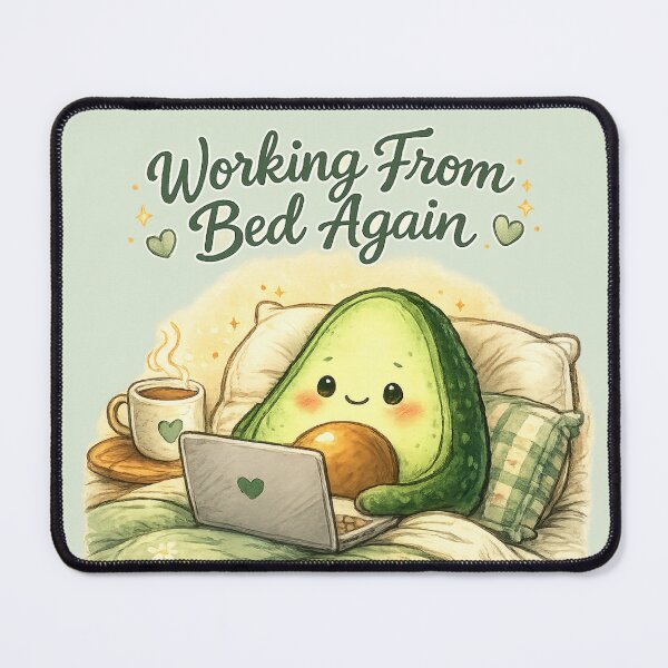 Item preview, Cute Avocado Working From Bed Again | Kawaii Cozy Work From Home Illustration designed and sold by PopCulturePixel.