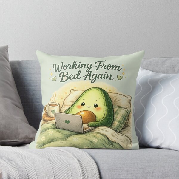 Item preview, Cute Avocado Working From Bed Again | Kawaii Cozy Work From Home Illustration designed and sold by PopCulturePixel.