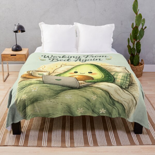Item preview, Cute Avocado Working From Bed Again | Kawaii Cozy Work From Home Illustration designed and sold by PopCulturePixel.