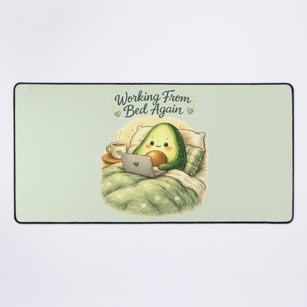 Item preview, Cute Avocado Working From Bed Again | Kawaii Cozy Work From Home Illustration designed and sold by PopCulturePixel.