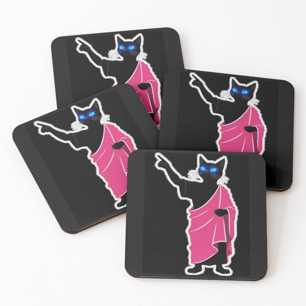 Item preview, Preaching Black Cat in Pink Toga Pointing Up designed and sold by ZunZunArt.