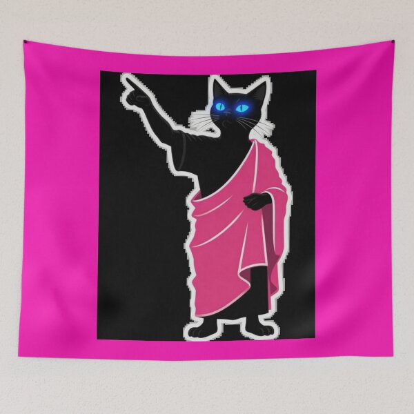 Item preview, Preaching Black Cat in Pink Toga Pointing Up designed and sold by ZunZunArt.