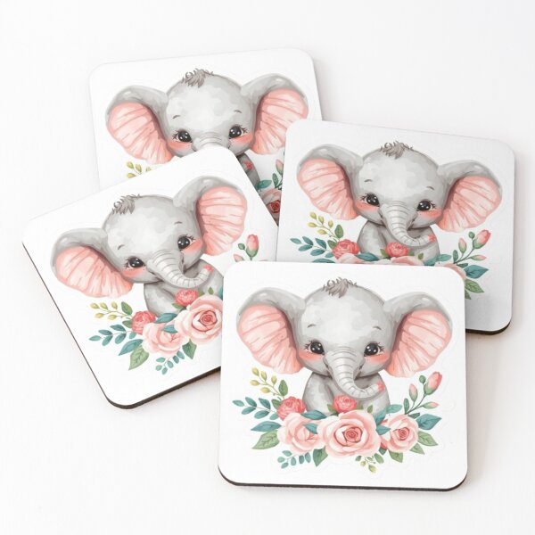 Item preview, Cute Baby Elephant Watercolors with flowers - Sticker Design designed and sold by DigitfanStudio.