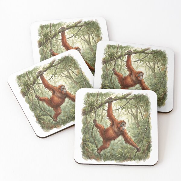Item preview, Orangutan Pongo Borneo Indonesia Rainforest Illustration designed and sold by RubisLeaf.