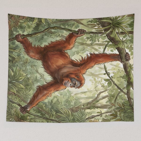 Item preview, Orangutan Pongo Borneo Indonesia Rainforest Illustration designed and sold by RubisLeaf.
