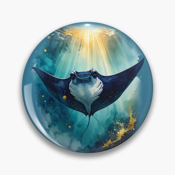 Item preview, Majestic watercolor manta ray ocean sunlight dramatic marine art print designed and sold by icemanphotos.