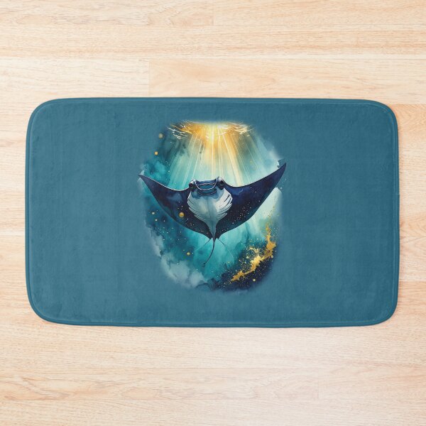 Item preview, Majestic watercolor manta ray ocean sunlight dramatic marine art print designed and sold by icemanphotos.