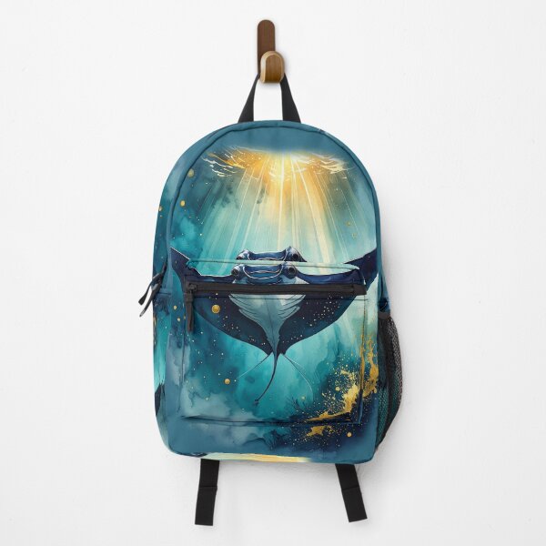 Item preview, Majestic watercolor manta ray ocean sunlight dramatic marine art print designed and sold by icemanphotos.